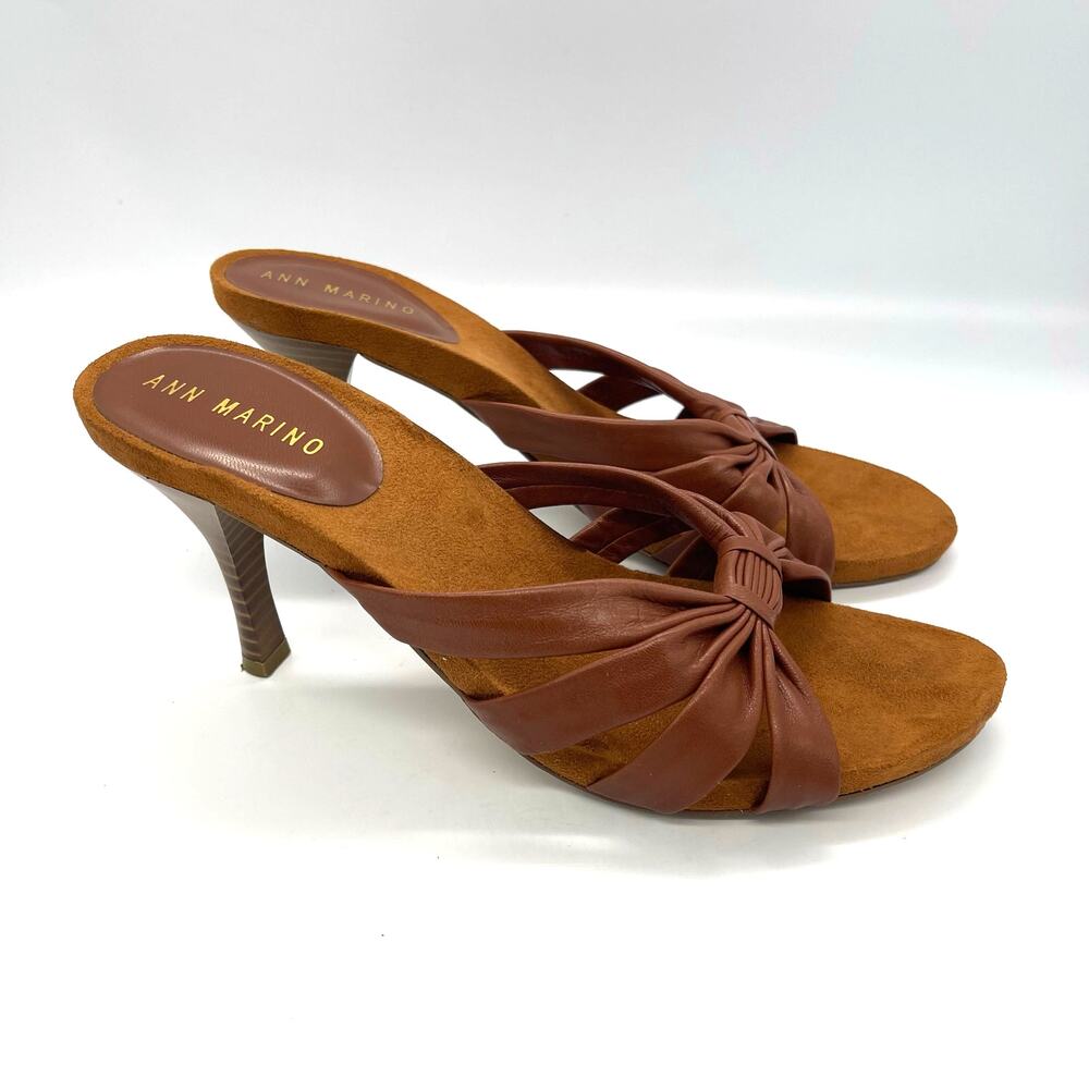 Ann Marino Brown Leather Strappy Open-Toe Heeled Sandals Size 9